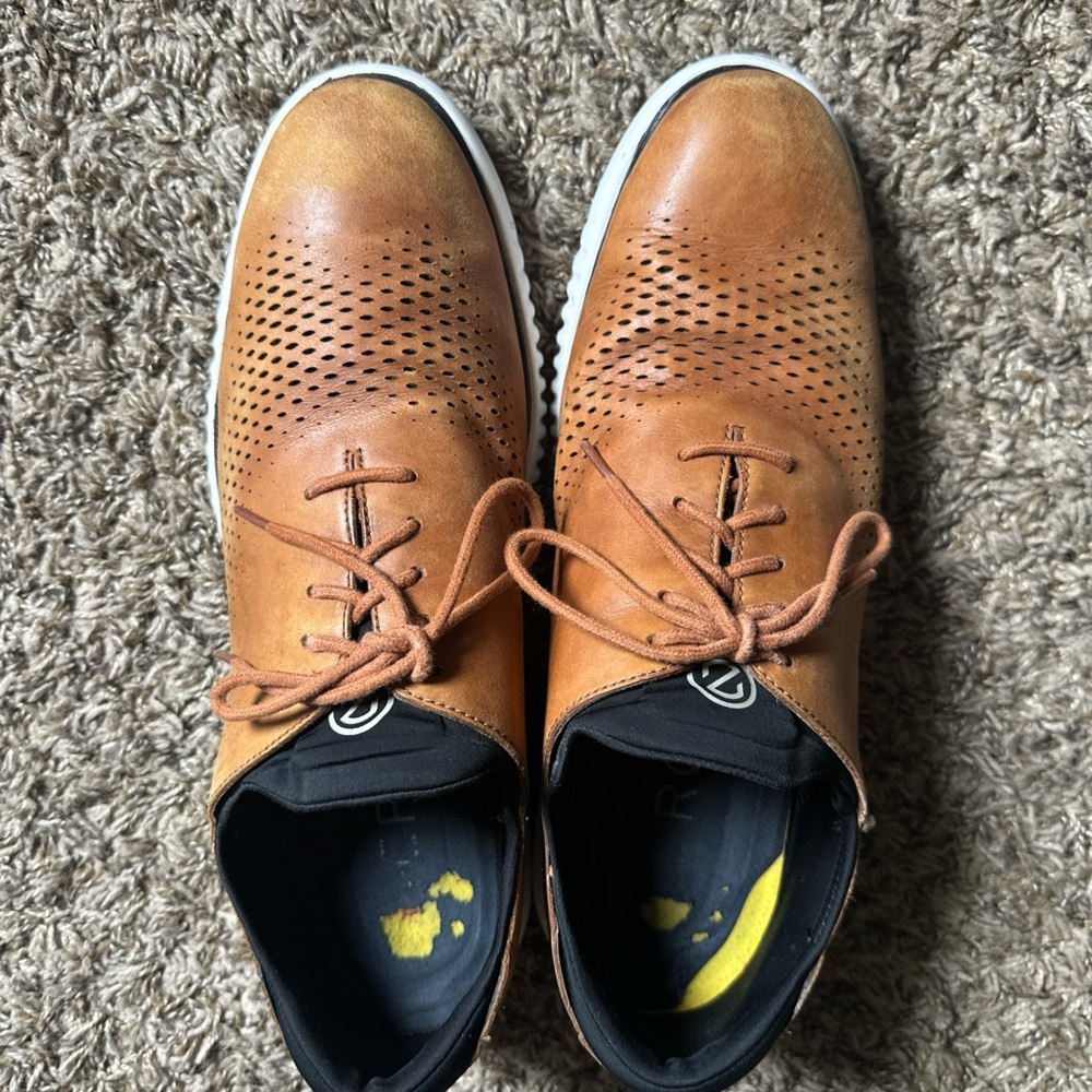 Cole Haan Men's Tan Perforated Leather Oxfords with White Sole Size 13M - Picture 8 of 8